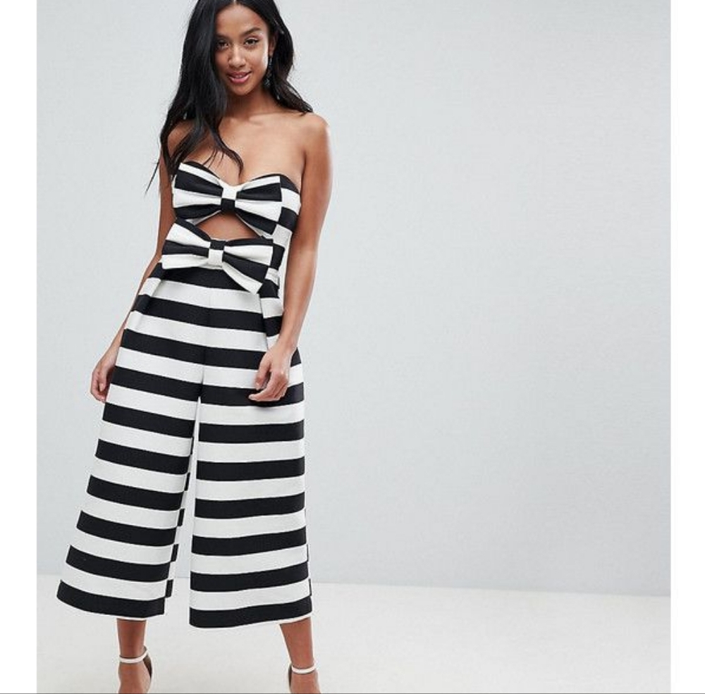 Black & White Striped Jumpsuit | NWT Bow Detail, Size 8
